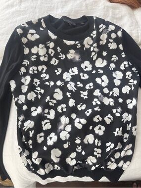 Ted Baker Black and White Floral-Print Crewneck Sweater